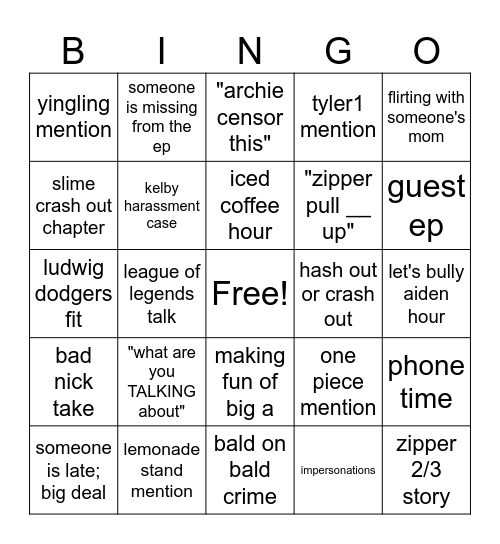 the yard bingo Card