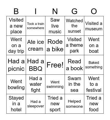 Summer Bingo Card