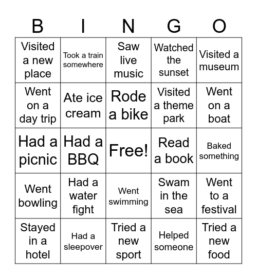Summer Bingo Card