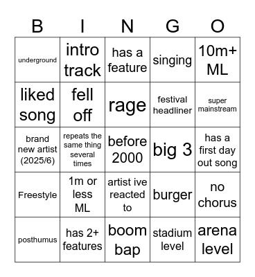 spotify shuffle bingo Card