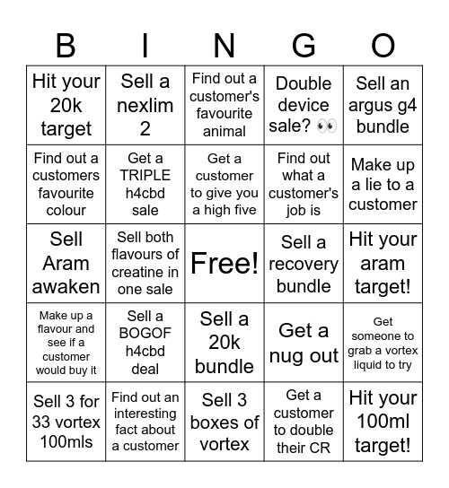 Georgia's A2 Bingo Card