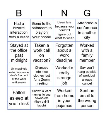 Work! Bingo Card