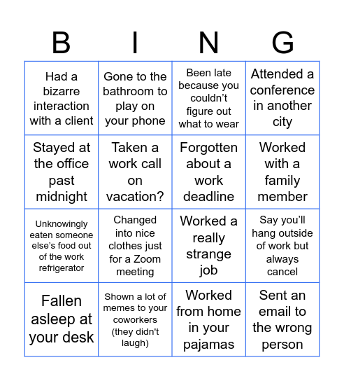 Work! Bingo Card