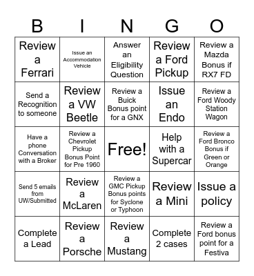 AE Bingo Challenge Bingo Card