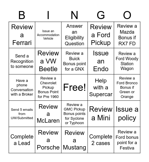 AE Bingo Challenge Bingo Card