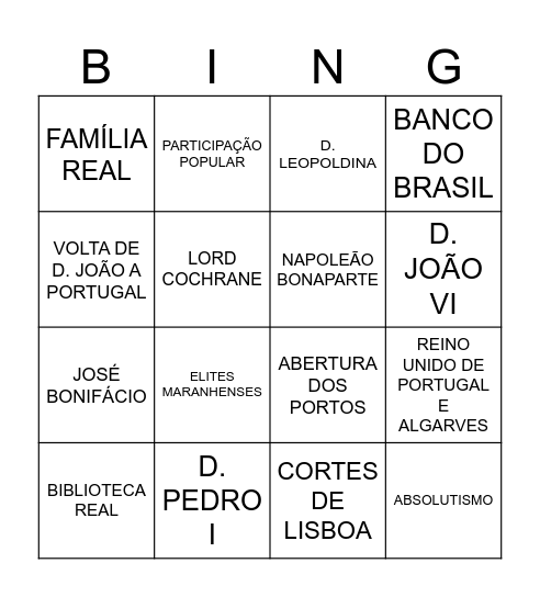BINGO DA INDEPENDÊNCIA Bingo Card