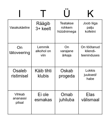 Tutvumis Bingo Card