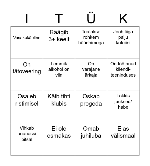 Tutvumis Bingo Card