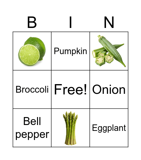 Vegetables BINGO Card