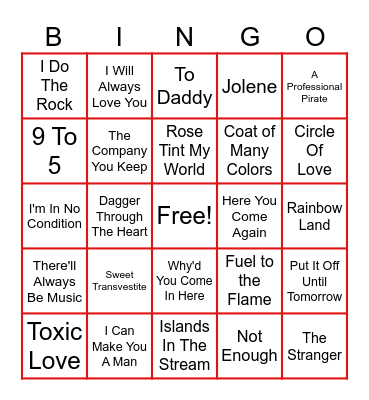 Ann Arbor Eagles Music Bingo!!  Dolly and Tim Remembered Bingo Card