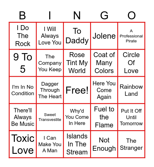 Ann Arbor Eagles Music Bingo!!  Dolly and Tim Remembered Bingo Card