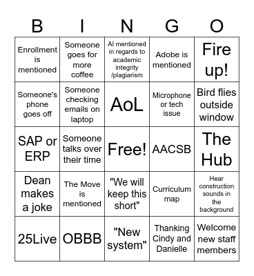CBA Fall Retreat Bingo Card