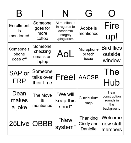 CBA Fall Retreat Bingo Card
