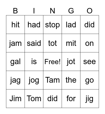 OG letter j Bingo Card