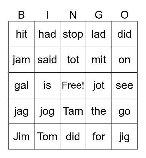 OG letter j Bingo Card