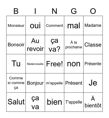 French 6- Basics Bingo Card