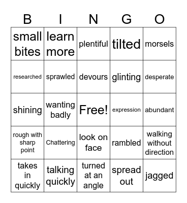 Grade 5 Unit 2 Bingo Card