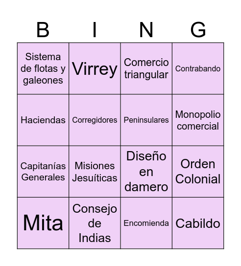 COLONIZACIÓN Bingo Card