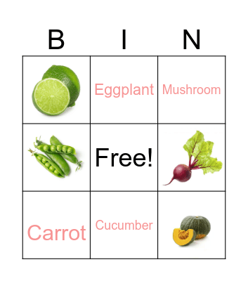 Vegetables Bingo Card