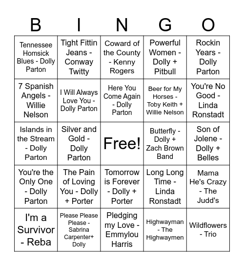 Dolly & Friends Bingo Card