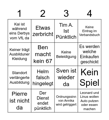 Dienst Bingo Card