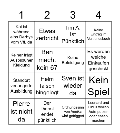 Dienst Bingo Card