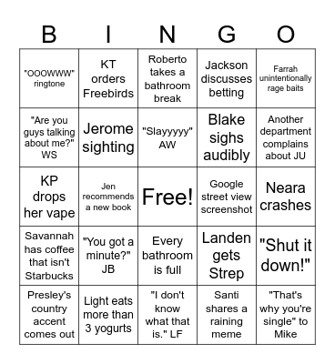 JU BINGO Card