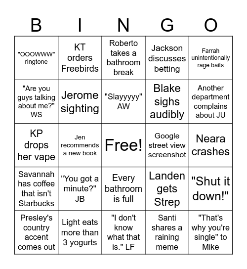 JU BINGO Card