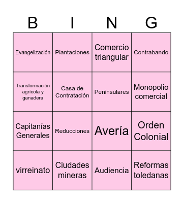 COLONIZACIÓN Bingo Card
