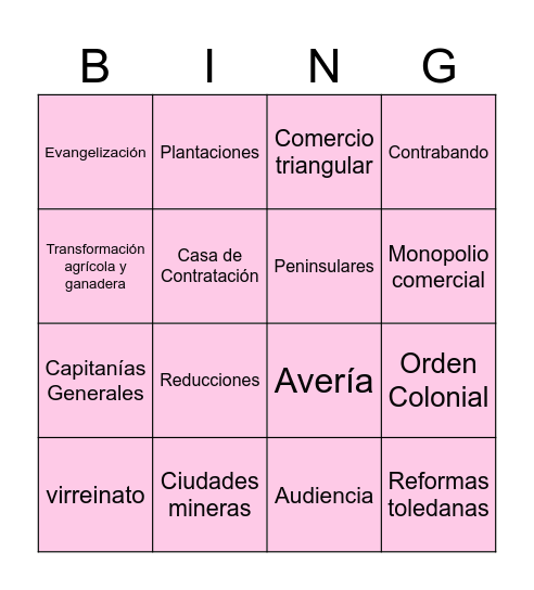 COLONIZACIÓN Bingo Card