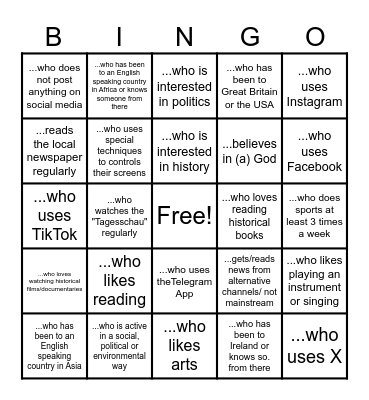 Q12/13 Curriculum: Find someone who... Bingo Card