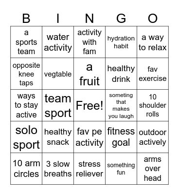 school Bingo Card