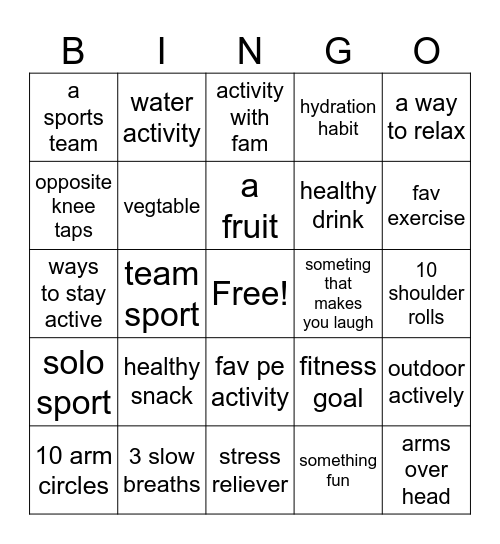 school Bingo Card