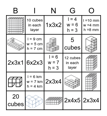Volume of a Rectangular Prism Bingo Card