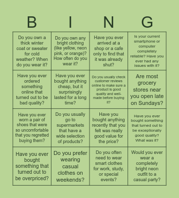 What’s in the Shops? Bingo Card