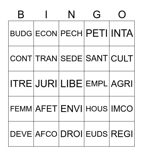 Valiokuntabingo Card