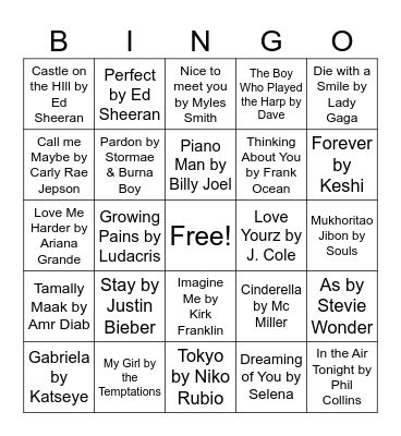 CCBC Honor Students Music Mix Bingo Card