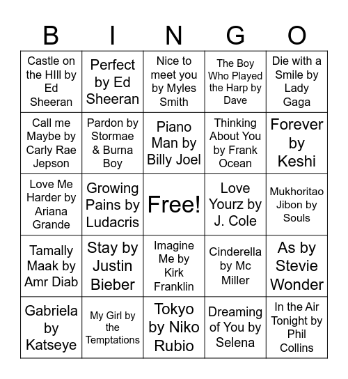 CCBC Honor Students Music Mix Bingo Card