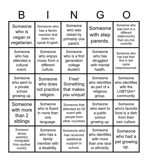 DEI Bingo Card