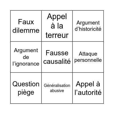 Raisonnements fallacieux Bingo Card