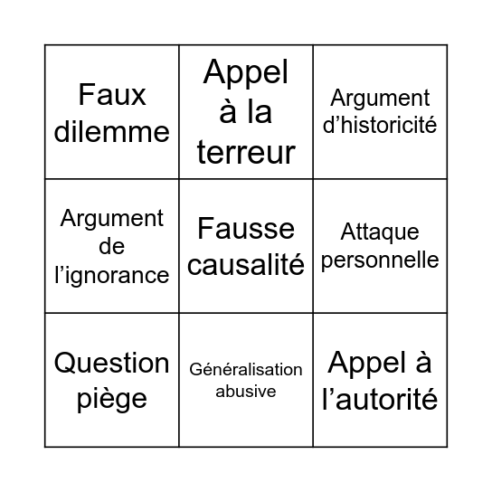 Raisonnements fallacieux Bingo Card