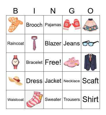Clothes Bingo Card