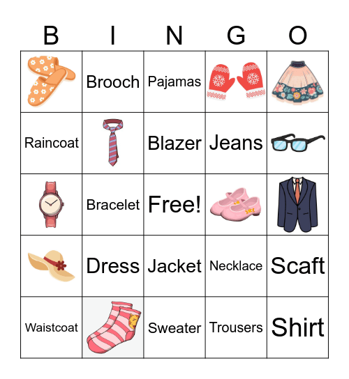 Clothes Bingo Card