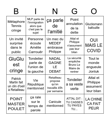 Le medef à Roland Garros Bingo Card