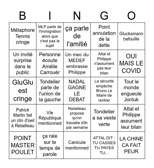 Le medef à Roland Garros Bingo Card