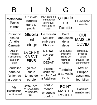 Le medef à Roland Garros Bingo Card