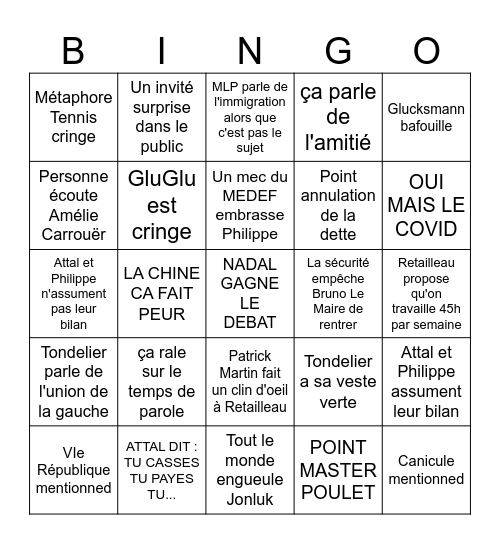 Le medef à Roland Garros Bingo Card