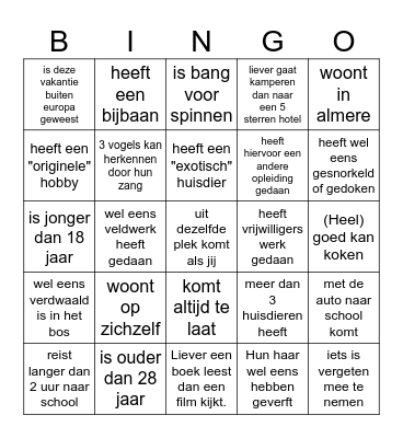 Kennismakings Bingo Card