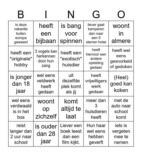 Kennismakings Bingo Card