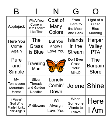 Dolly Parton Bingo Card